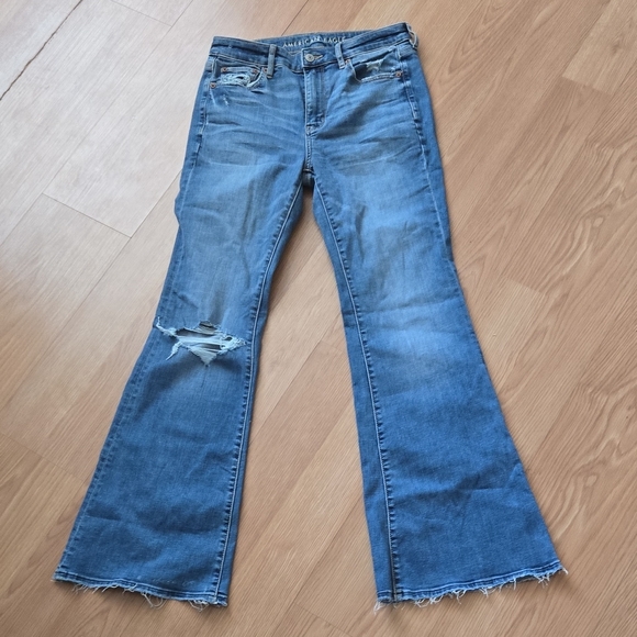 American Eagle Outfitters Distressed Flare Jeans - Blue - Picture 1 of 8